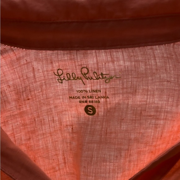 Lilly Pulitzer 100% Linen Salmon Pink Collared Long Sleeve Blouse - Size Small - Picture 2 of 13